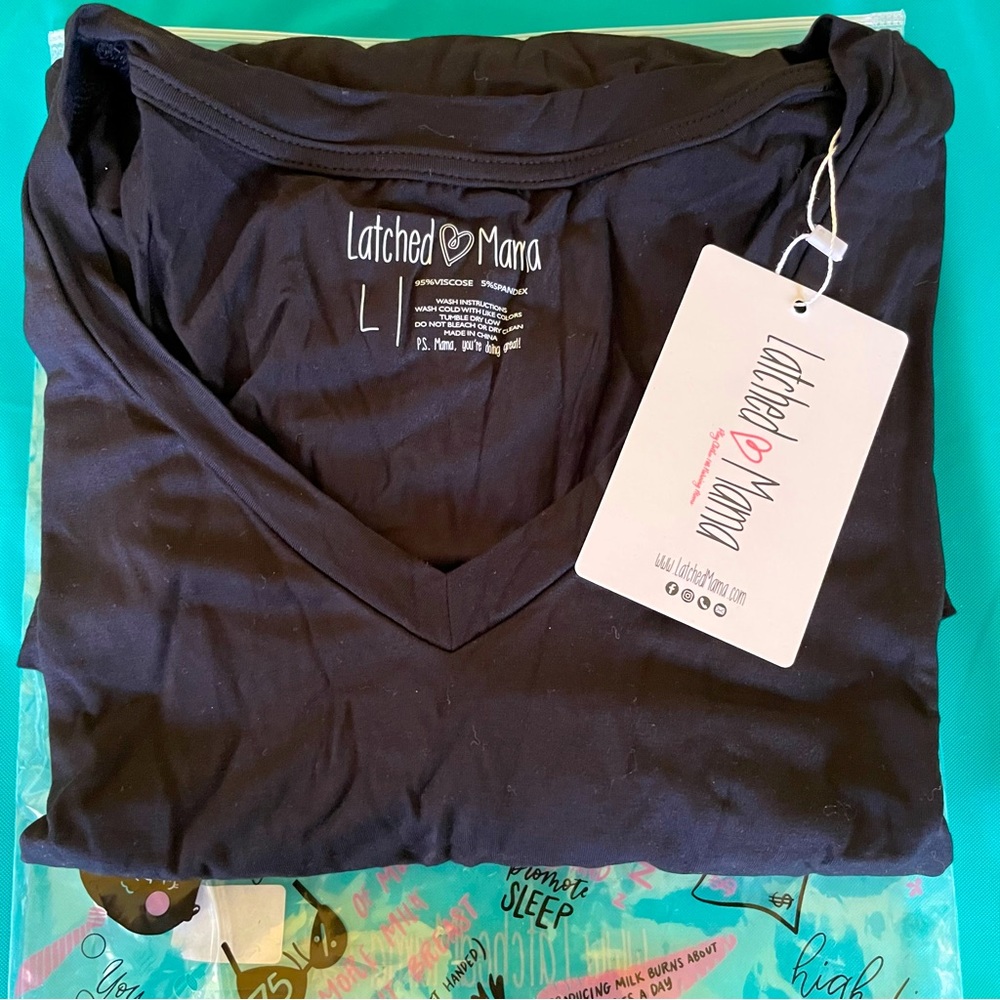 Black (size L) Latched Mama V-Neck Boyfriend Maternity/Nursing Tee